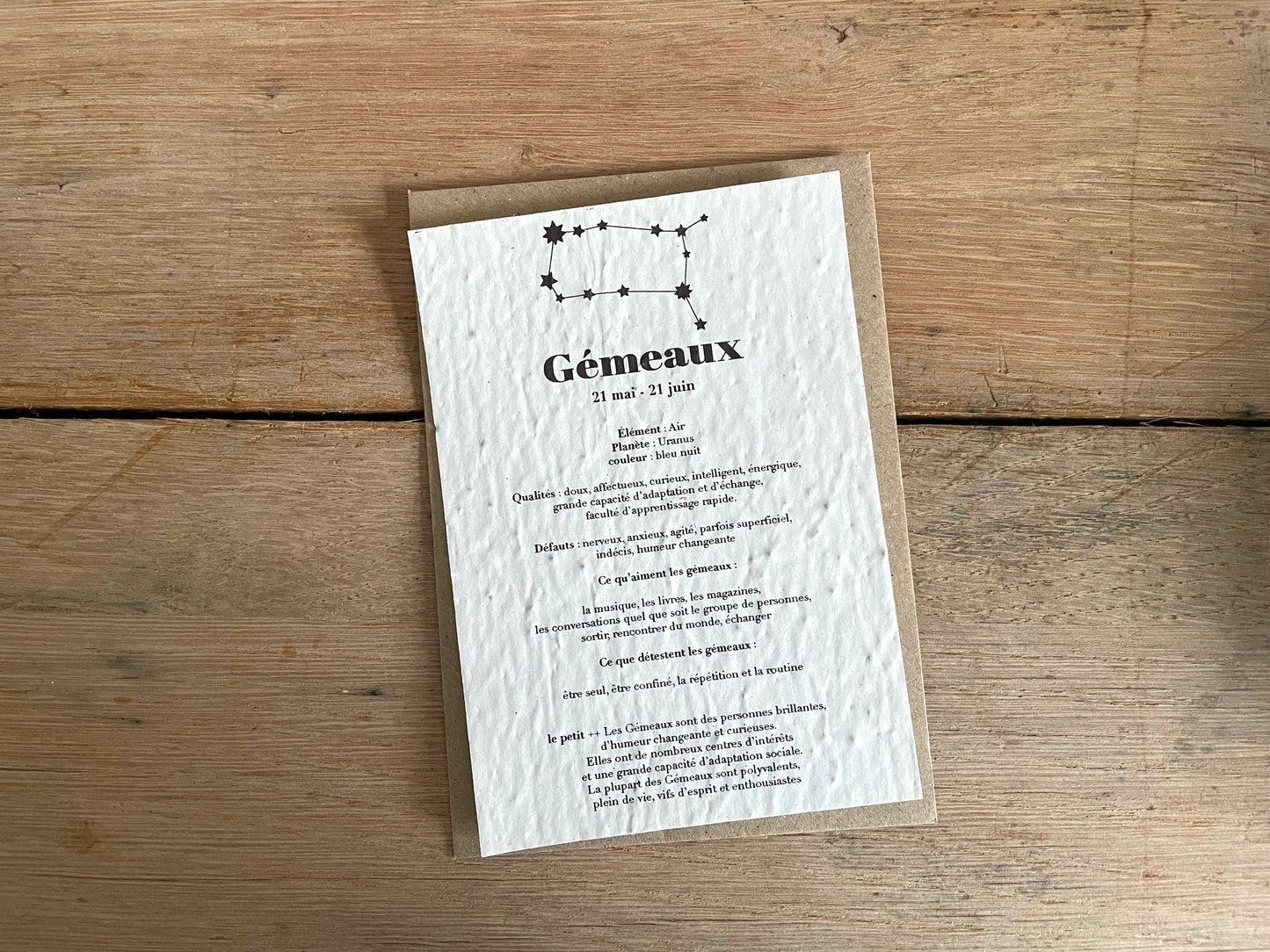 Carte à planter signe du zodiaque gémeaux