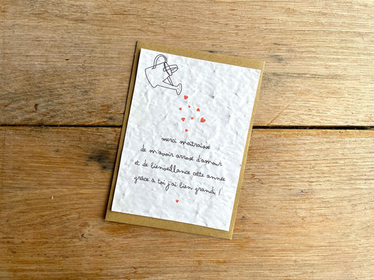 Carte à planter Merci maîtresse coeur