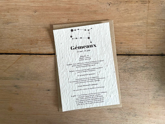 Carte à planter signe du zodiaque gémeaux