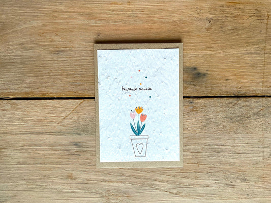5 Cartes de voeux à planter . carte bonne année . papier fleurs