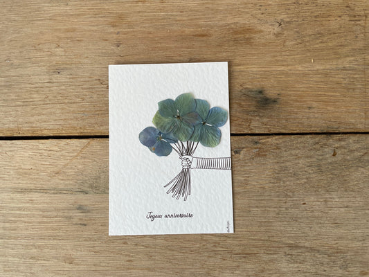 Carte fleurs pressées Hortensia