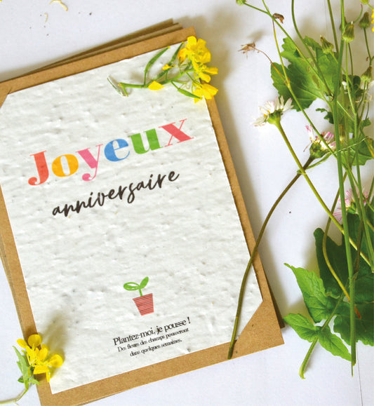 Carte à planter joyeux anniversaire coloré