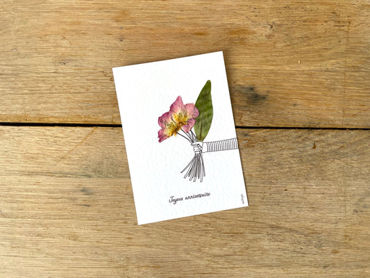 Carte fleurs pressées joyeux anniversaire rose