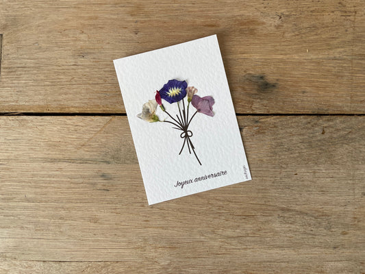 Carte fleurs pressées Joyeux anniversaire