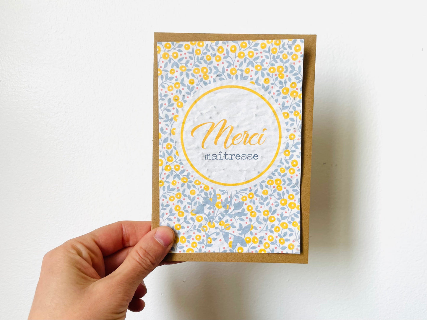 Carte à planter merci maitresse liberty jaune
